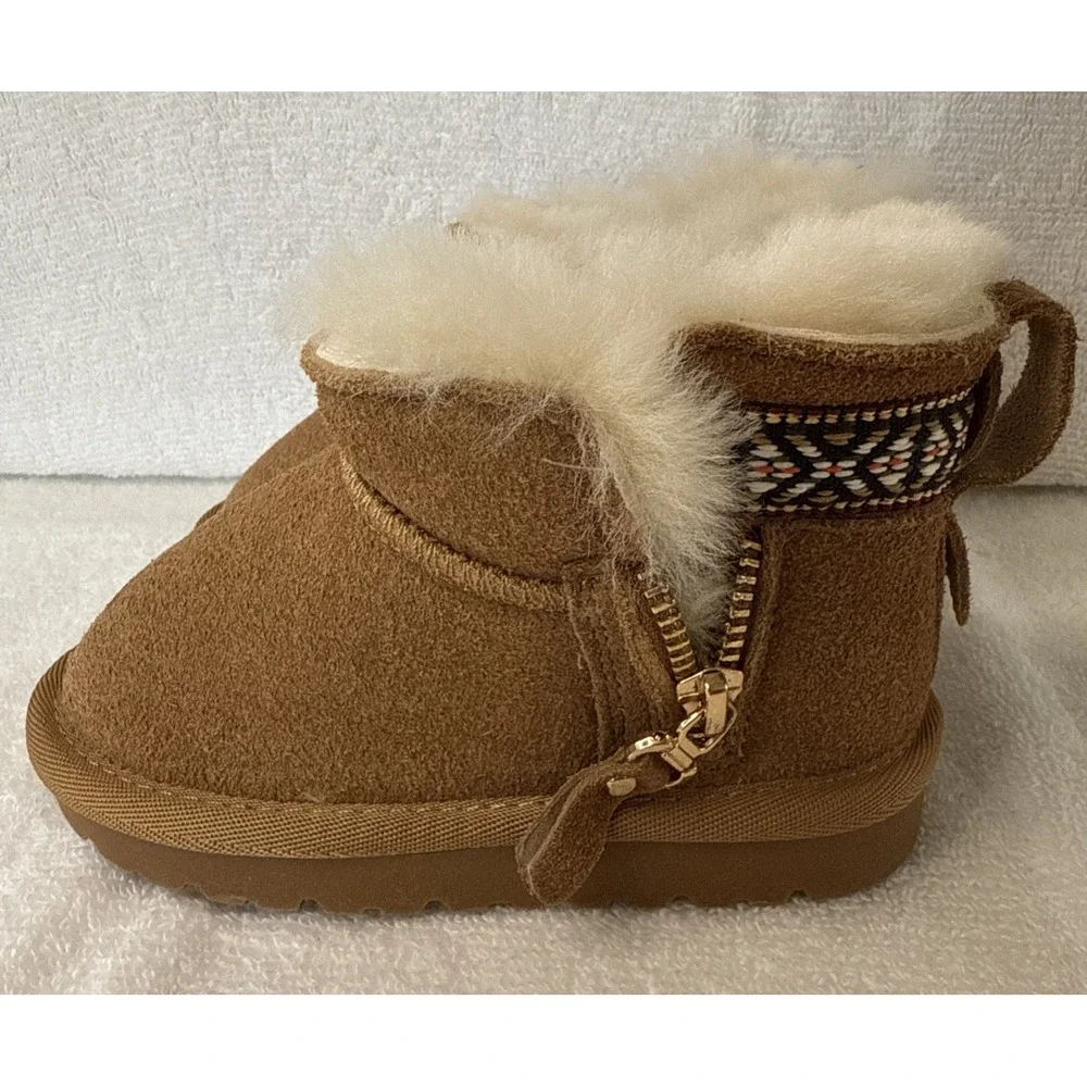 Hobibear Toddler Kids Brown Faux Fur Lined Winter Snow Boots Size 24